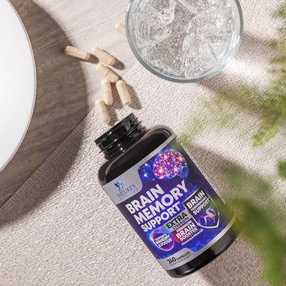 Brain Supplements for Memory and Focus - 40 Nootropics & Vitamins to Support Mental Alertness, Clarity & Concentration, Brain Health Cognitive Memory Pills, B6, B12, Phosphatidylserine - 240 Capsules