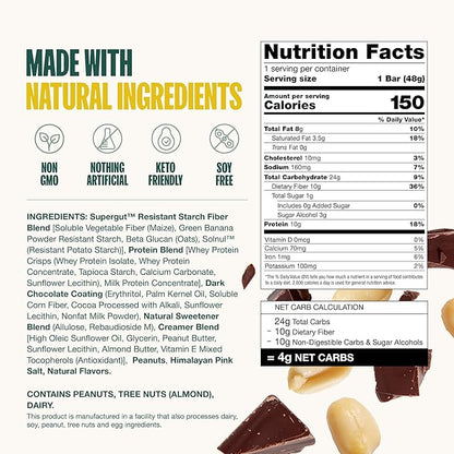 Supergut GLP-1 Boosting Prebiotic Bars, Peanut Butter Chocolate - Gut Healthy Protein Snacks & Breakfast Bars - Keto-Friendly Meal Replacement Energy Bars for Gut Health (12 Count)