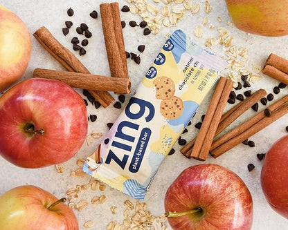 Zing Oatmeal Chocolate Chip Vegan Protein Bars, Gluten Free with High Protein, High Fiber, Dairy Free Nutrition Bars, Plant Based Protein, Kosher, Low Sugar, No Sugar Alcohols - 12 count