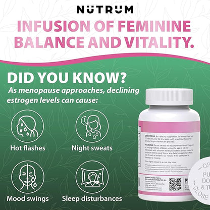 Estrolife Anti-Aging Support for Women by Nutrum, Vegan Supplement for Long Lasting Female Hormonal Balance, Ovarian Function, Skin Hydration, Elasticity and Firmness, Menopause Relief, 60 Capsules