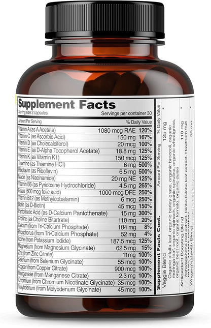 Snap Supplements Women's Multivitamins Daily Vitamins B12, Zinc, 60 Capsules
