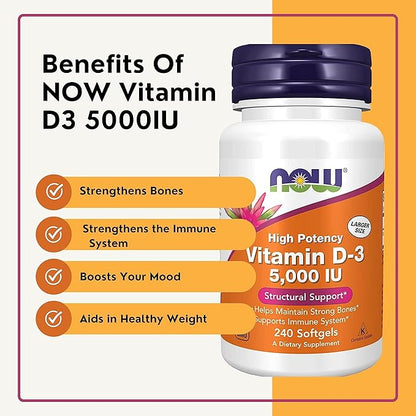 Worldwide Nutrition Now Supplements Vitamin D3 5000 IU 240 Count