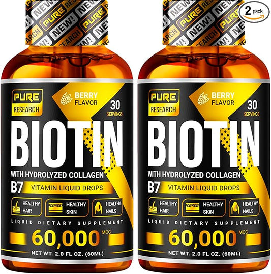 PURE RESEARCH Biotin & Collagen 60,000mcg (4Fl Oz)