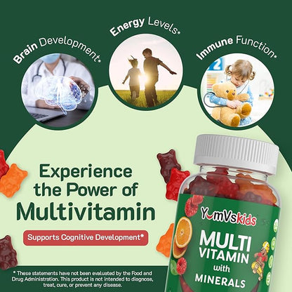 YumVs Kids Multivitamin Gummies 12 Minerals D3 E B6 B12 B12 - (120 Count)