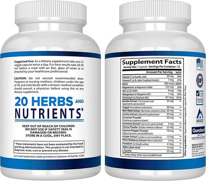 Arazo Nutrition Blood Sugar 365 Supplement 120 Herbal 60 Day