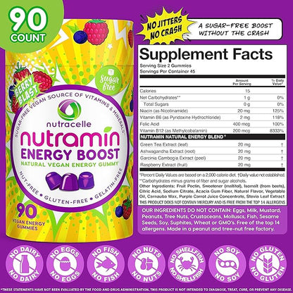 NUTRAMIN Energy Boost Vitamin Gummy B12, Green 90 ct