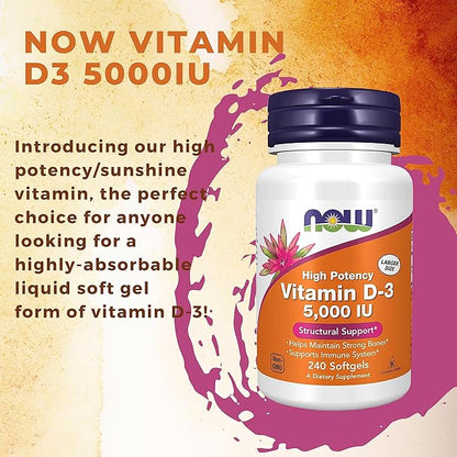 Worldwide Nutrition Now Supplements Vitamin D3 5000 IU 240 Count