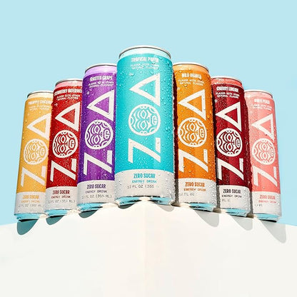 ZOA Zero Sugar Energy Drinks, Strawberry Watermelon - Sugar Free with Electrolytes, Healthy Vitamin C, Amino Acids, Essential B-Vitamins, and Caffeine from Green Tea - 12 Fl Oz (12-Pack)