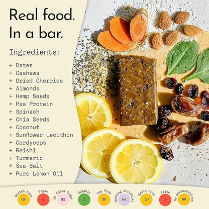 Send Bars Plant-Based Vegan Healthy Protein Bars, With Greens (Lemon Cherry, 8 Bars) – Increase Your Focus, Tolerance For Stress & Physical Output With Organic Ingredients