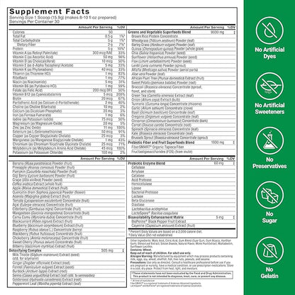 Force Factor Smarter Greens Superfoods Powder to Support Digestion, Gut Health, Bloating, Greens Powder with Probiotics, Prebiotics, Digestive Enzymes, & Adaptogens, Pomegranate Berry, 30 Servings