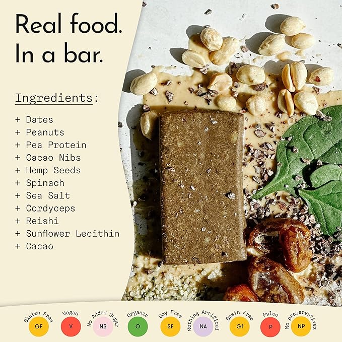 Send Bars Plant-Based Vegan Healthy Protein Bars, With Greens (Peanut Cacao Crunch, 8 Bars) – Increase Your Focus, Tolerance For Stress & Physical Output With Organic Ingredients