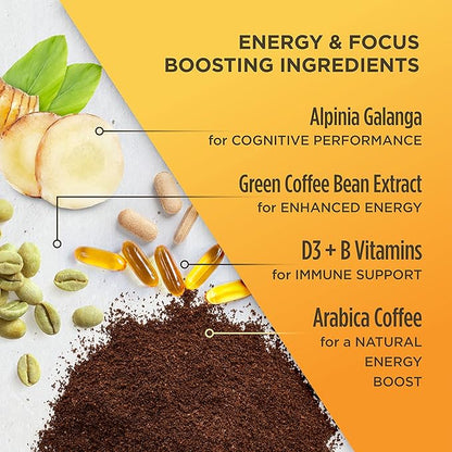 VitaCup Lightning Coffee Pods, for Memory & Focus w/ 2X Caffeine, Green Coffee Bean, B Vitamins, D3, Strong Dark Roast Coffee, Recyclable Single Serve Pod Compatible with Keurig K-Cup Brewers,32 Ct