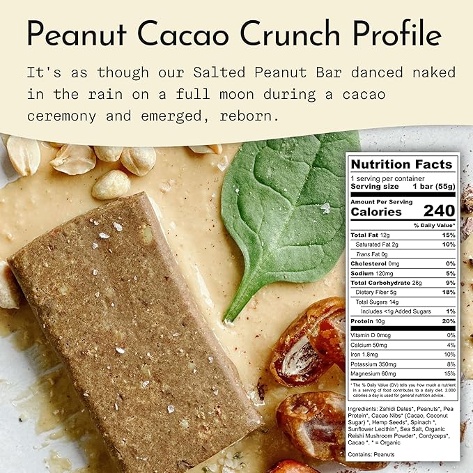 Send Bars Plant-Based Vegan Healthy Protein Bars, With Greens (Peanut Cacao Crunch, 8 Bars) – Increase Your Focus, Tolerance For Stress & Physical Output With Organic Ingredients