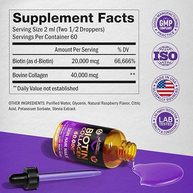 Liquid Biotin & Collagen 60000 mcg B7 Supplement 98% Faster