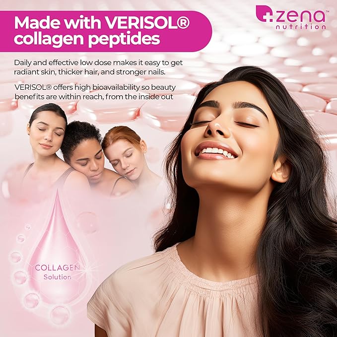 Zena Nutrition Liquid Collagen Peptide + Biotin 2500mg Verisol 5000mcg Biotin 60 Servings, 20.3 FL