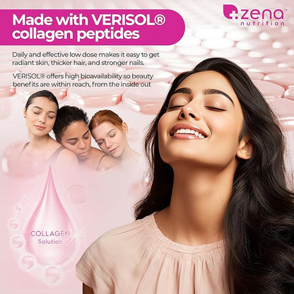 Zena Nutrition Liquid Collagen Peptide + Biotin 2500mg Verisol 5000mcg Biotin 60 Servings, 20.3 FL