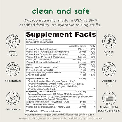 Zenkgo Women's Vitamins + Probiotics 25B B6, B12, B12, Vegan D3, K2 K2 (MK-7), (MK-7), Folate, Superfoods(60Ct/30Day)